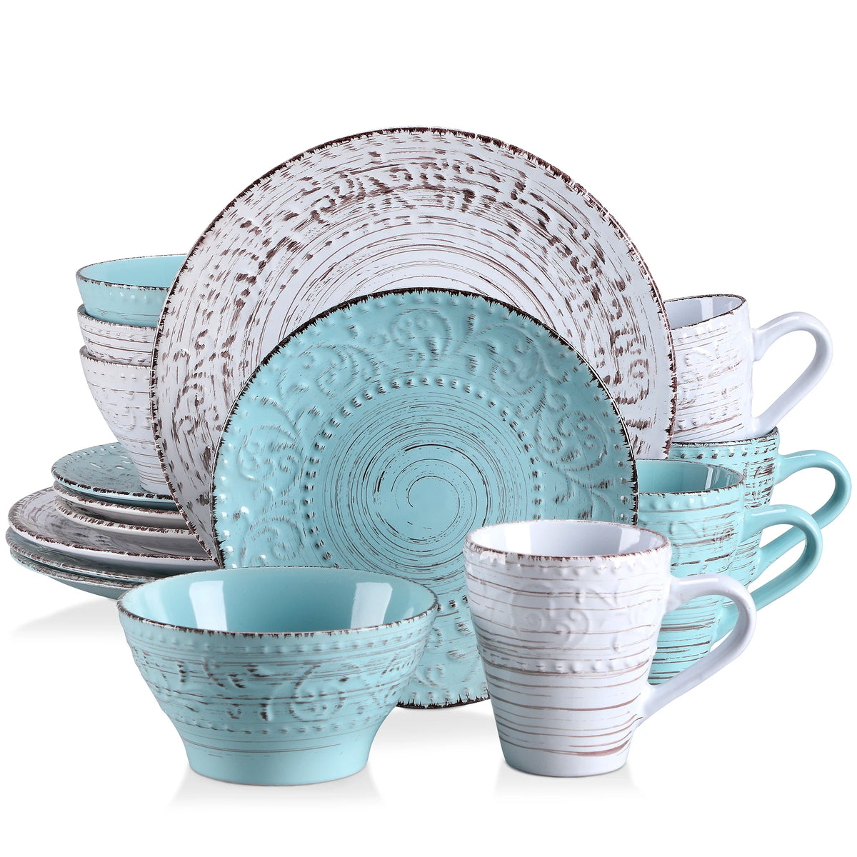 Vancasso VINE 16/32/48 Ceremic Plates Dinner Set Stoneware Tableware Set with Dinner Plate, Dessert Plate, Bowl, Mug for 12 Pers