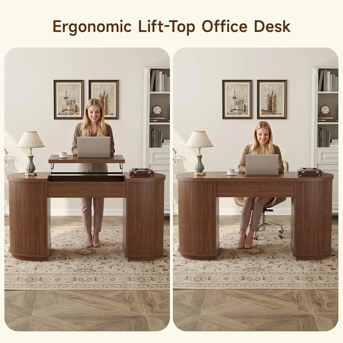 Onbrill Lift Top Office Desk With Integrated USB Charging Ports