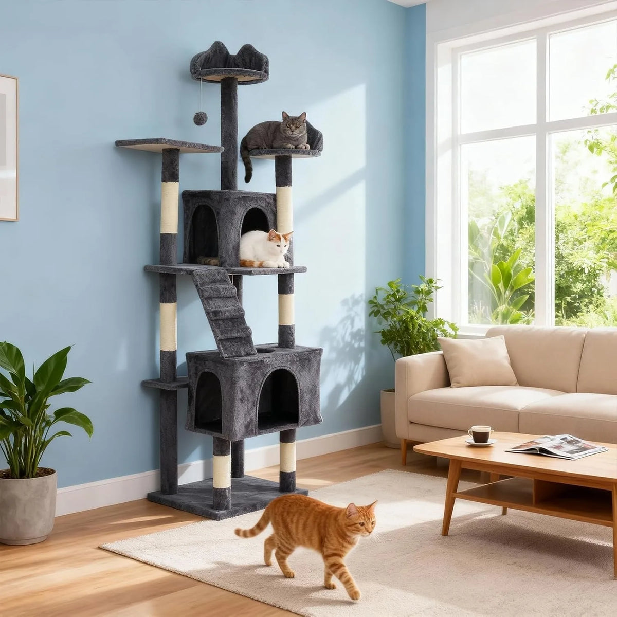 Multi-Level Cat Tree For Large Cats With Scratching Posts Condos
