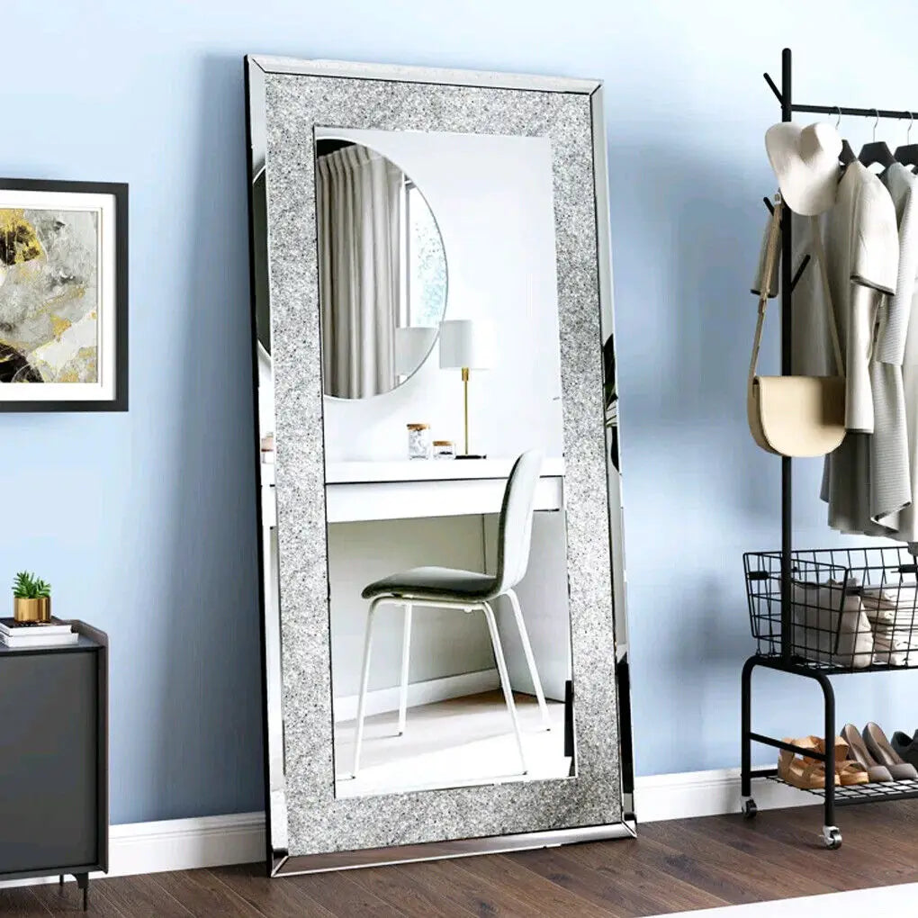 LUVODI Crystal Rhinestone Frameless Wall Mounted Vanity Mirror