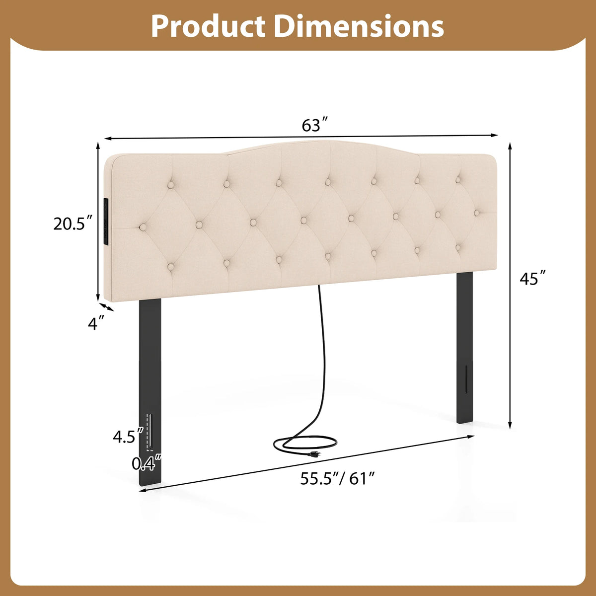 Homasis Tufted Upholstered Headboard With Integrated AC Outlets