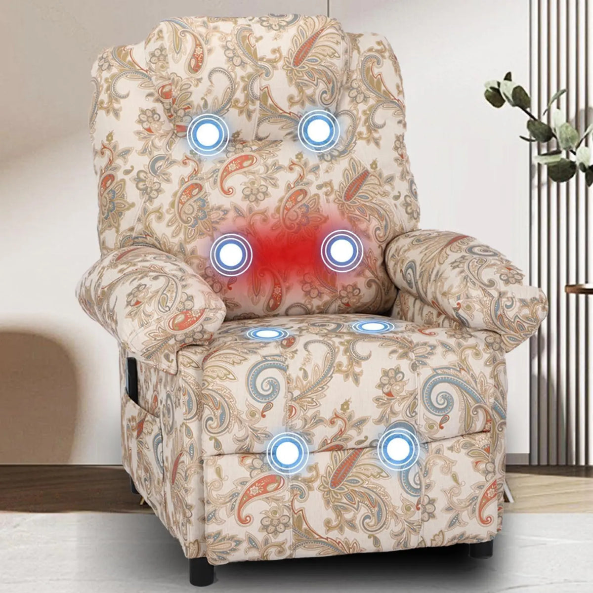 Overstuffed Push Back Recliner Chair for Living Room, Mid Century Fabric Heated Massaging Reclining Chair Small, Customized
