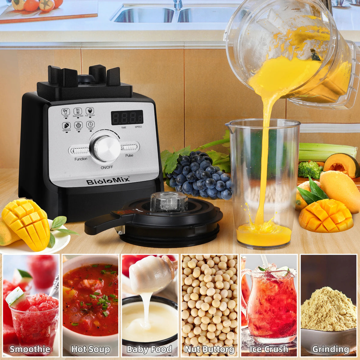 BioloMix 2200W Professional Blender For Smoothies And Juices