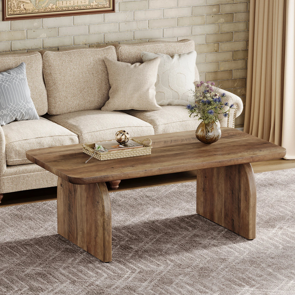 Tribesigns Farmhouse Style Rectangular Engineered Wood Coffee Table