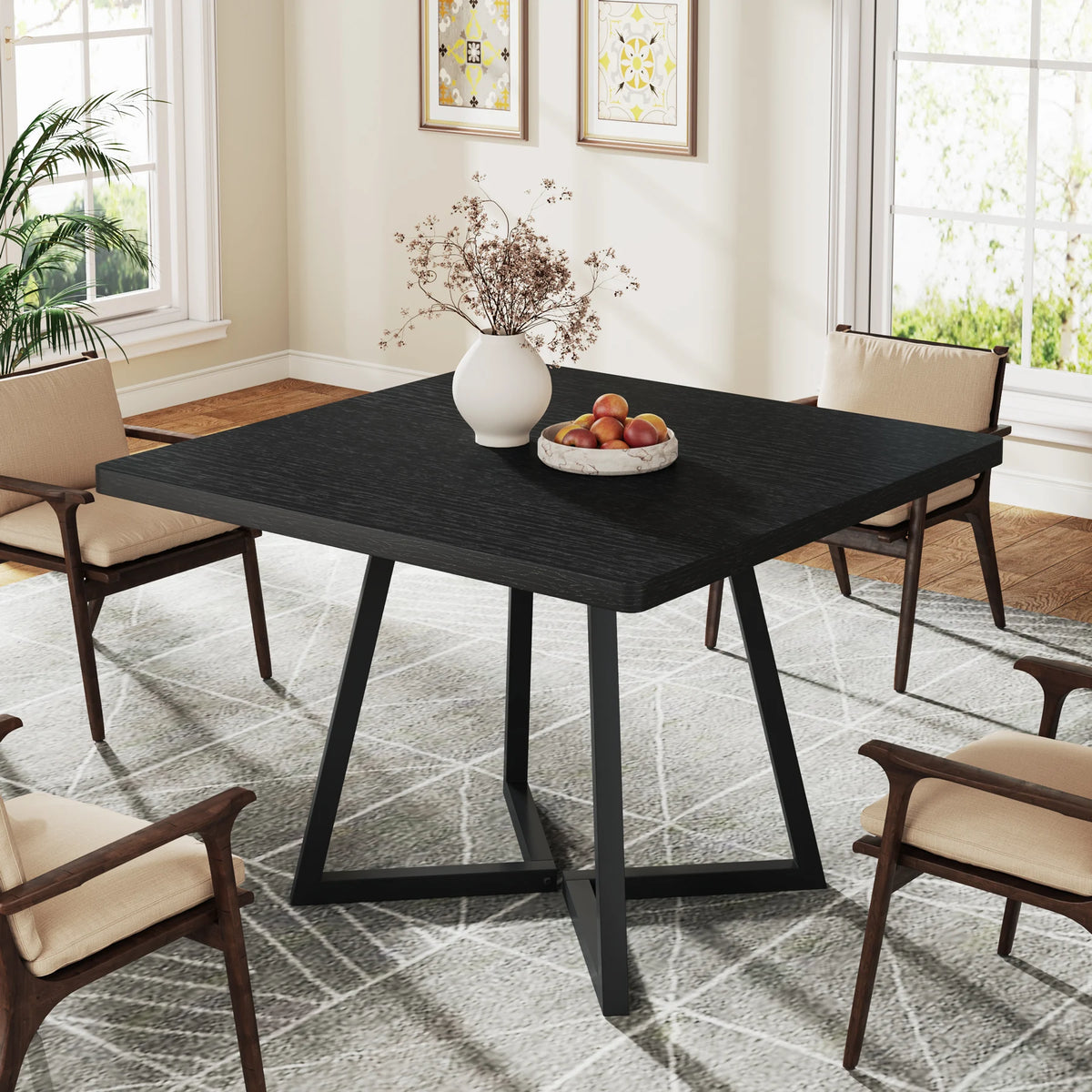 Tribesigns Industrial Square Dining Table With Metal Base