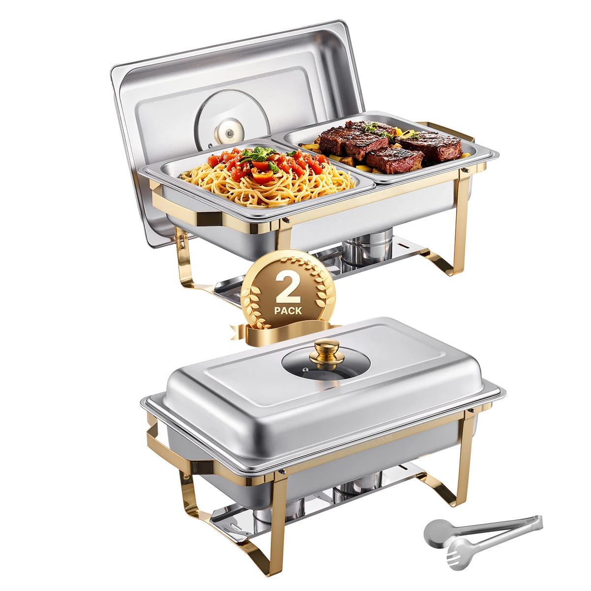 SucceBuy Stainless Steel Chafing Dish Buffet Set With Folding Stand