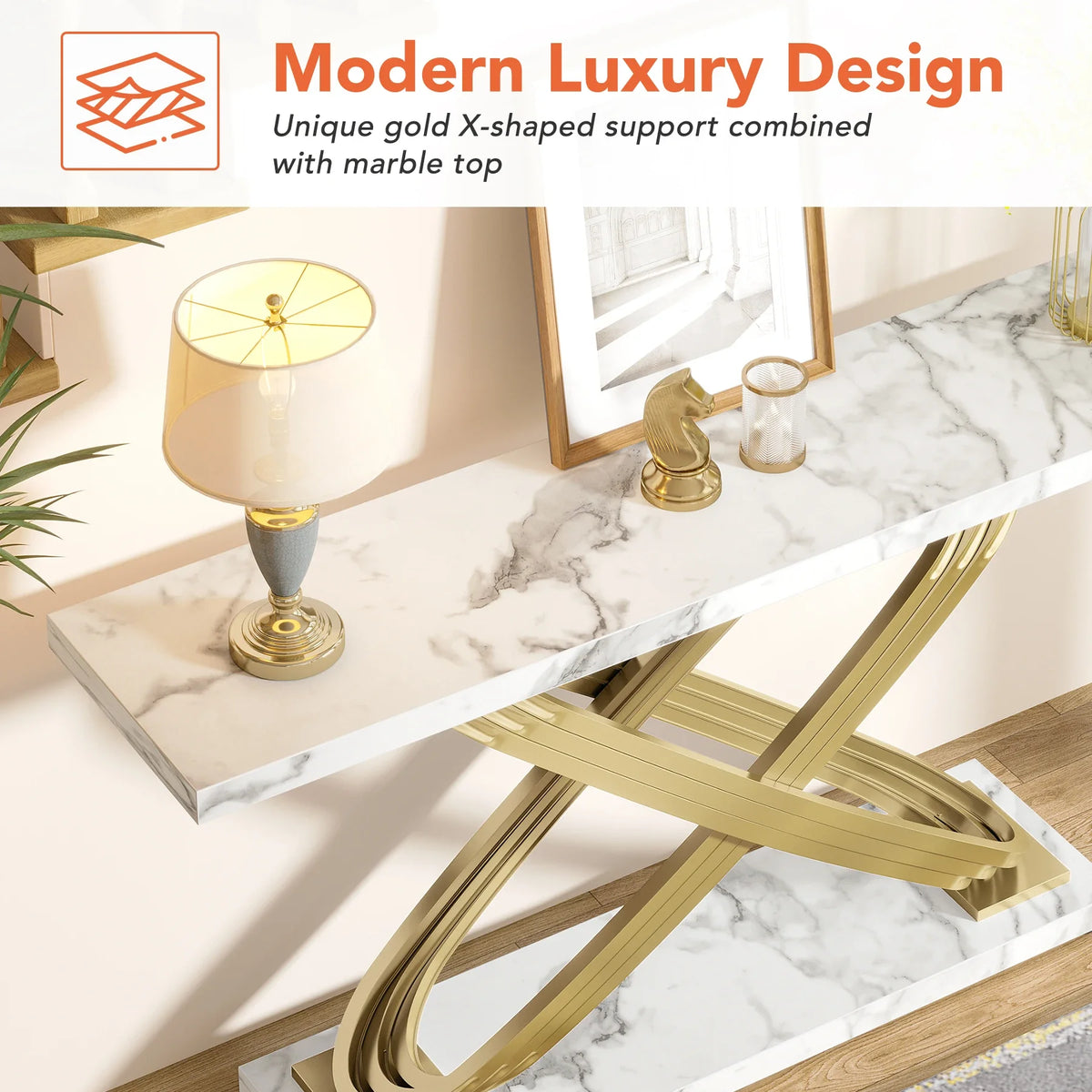 Tribesigns Modern Faux Marble Console Table Behind Sofa Couch