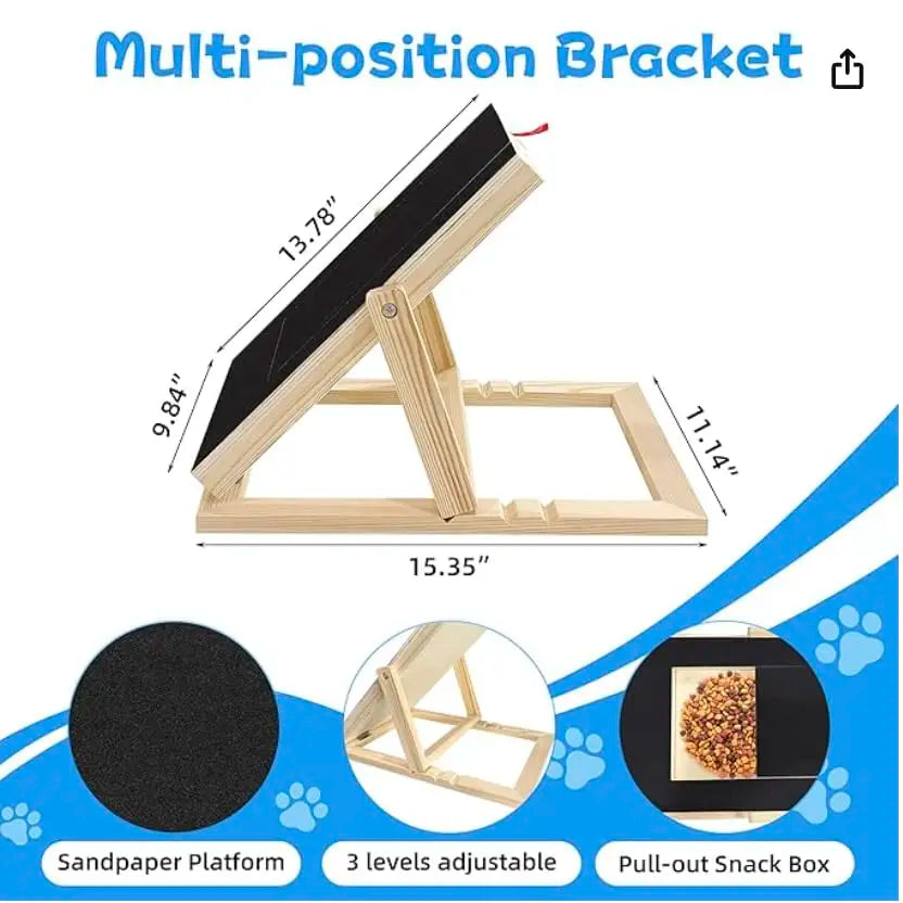 Wooden Dog Nail Scratch Board With Treat Drawer Adjustable
