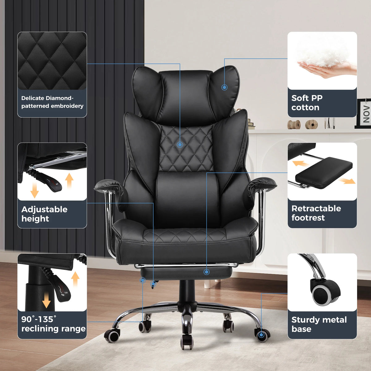 Comhoma Ergonomic Gaming Chair With Footrest And Lumbar Support