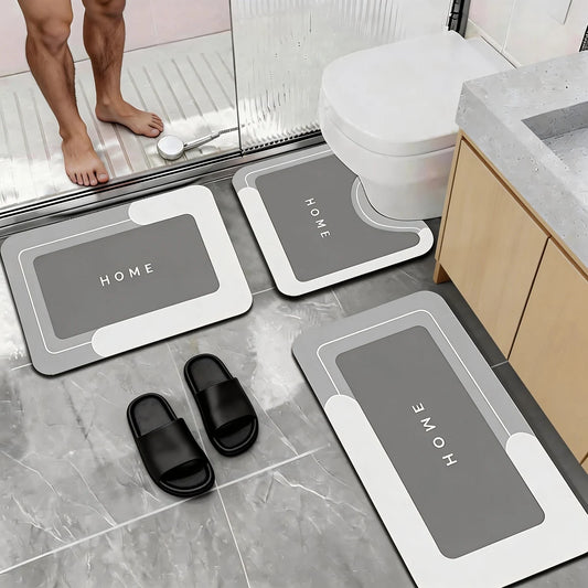 Fast Absorbing Bathroom Rugs Set With Non Slip Rubber Backing