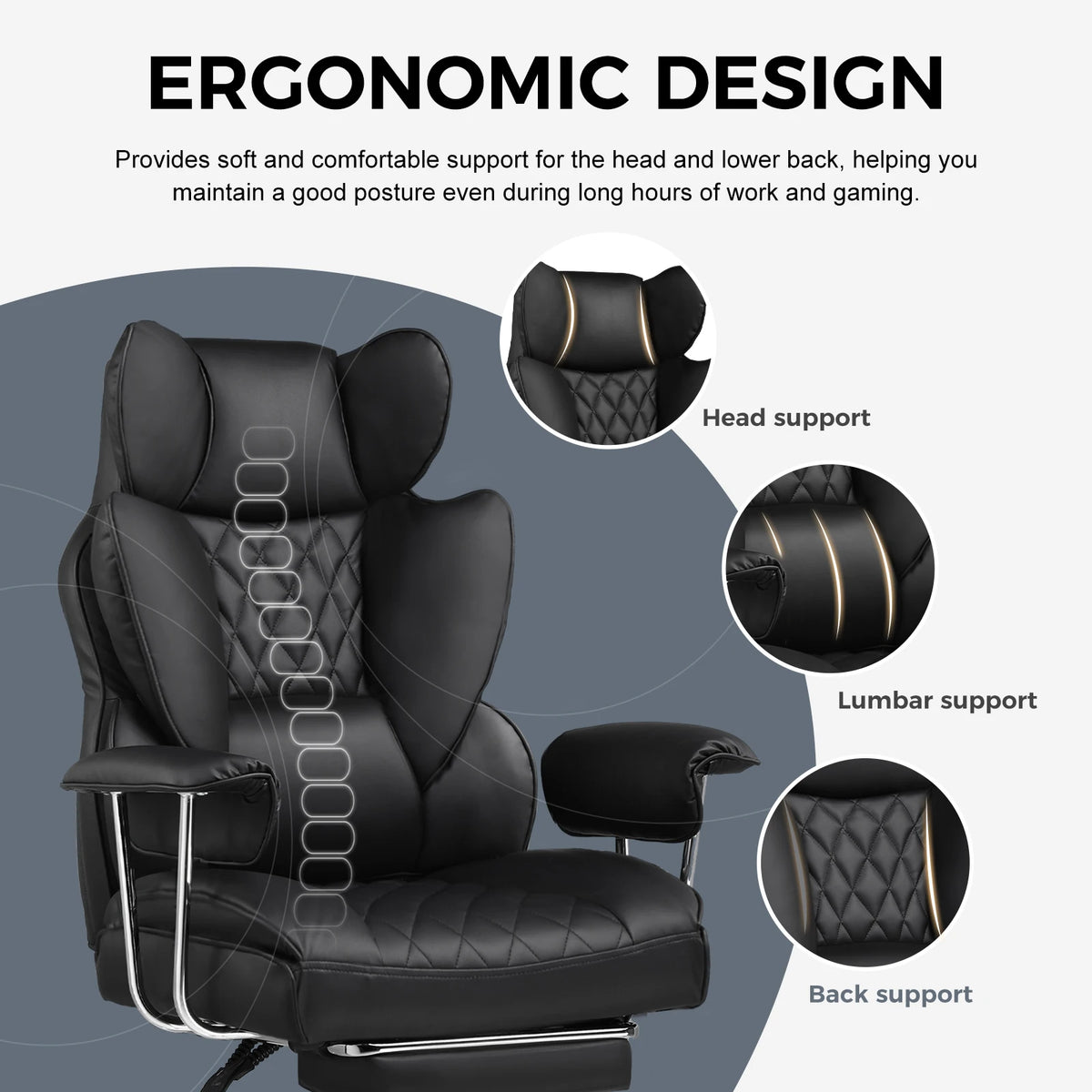Comhoma Ergonomic Gaming Chair With Footrest And Lumbar Support