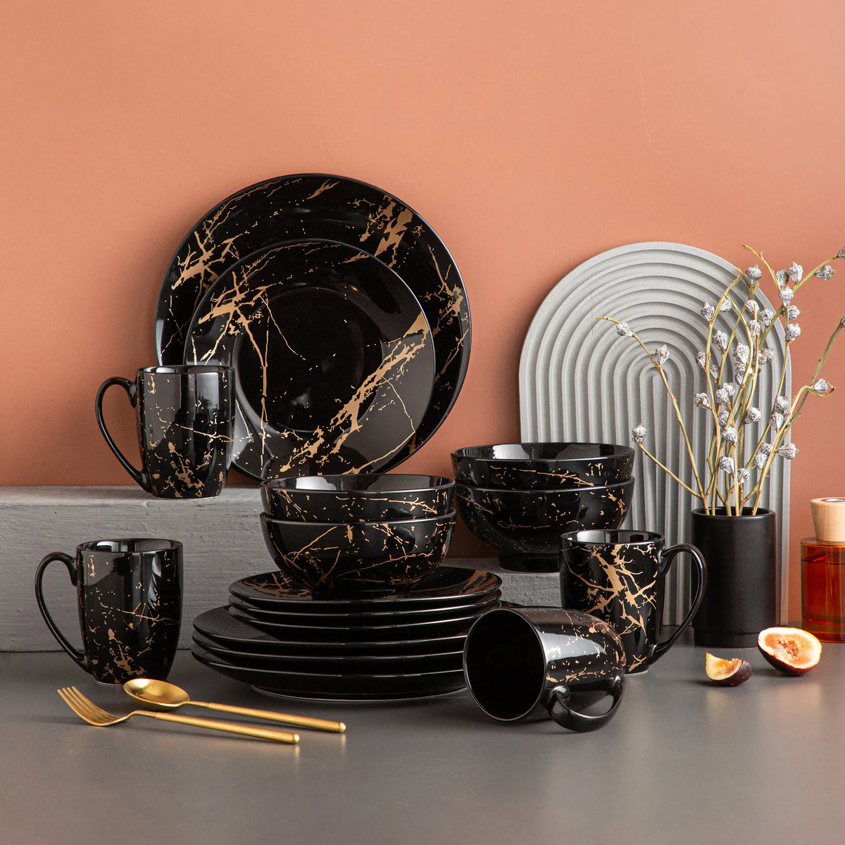 Malacasa Gold Splash Modern Porcelain Dinnerware Set