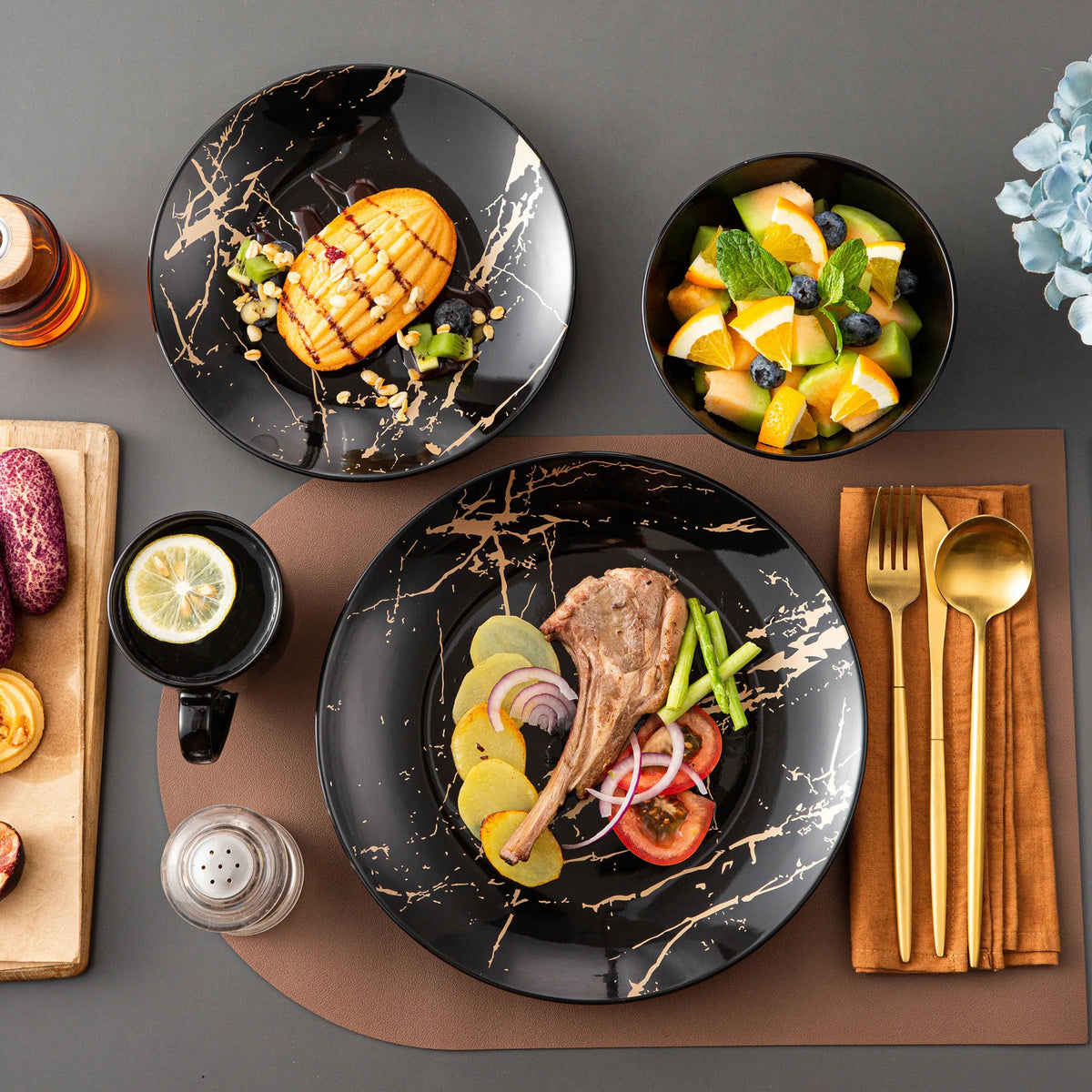 Malacasa Gold Splash Modern Porcelain Dinnerware Set