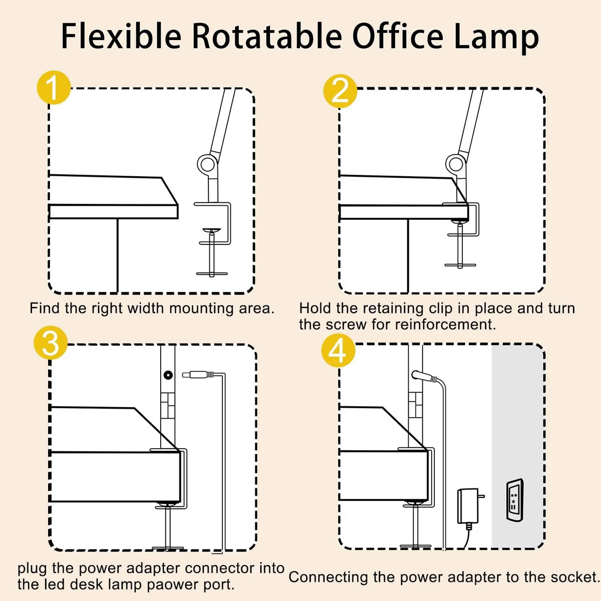 LED Desk Lamp With Flexible Swing Arm And Touch Dimmer