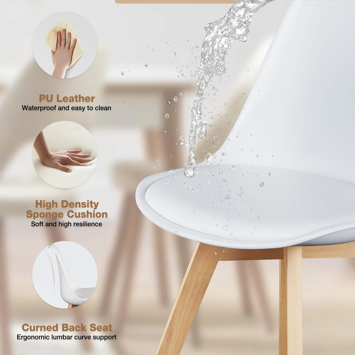 JHK PU Leather Dining Chairs With Comfortable Wooden Frame