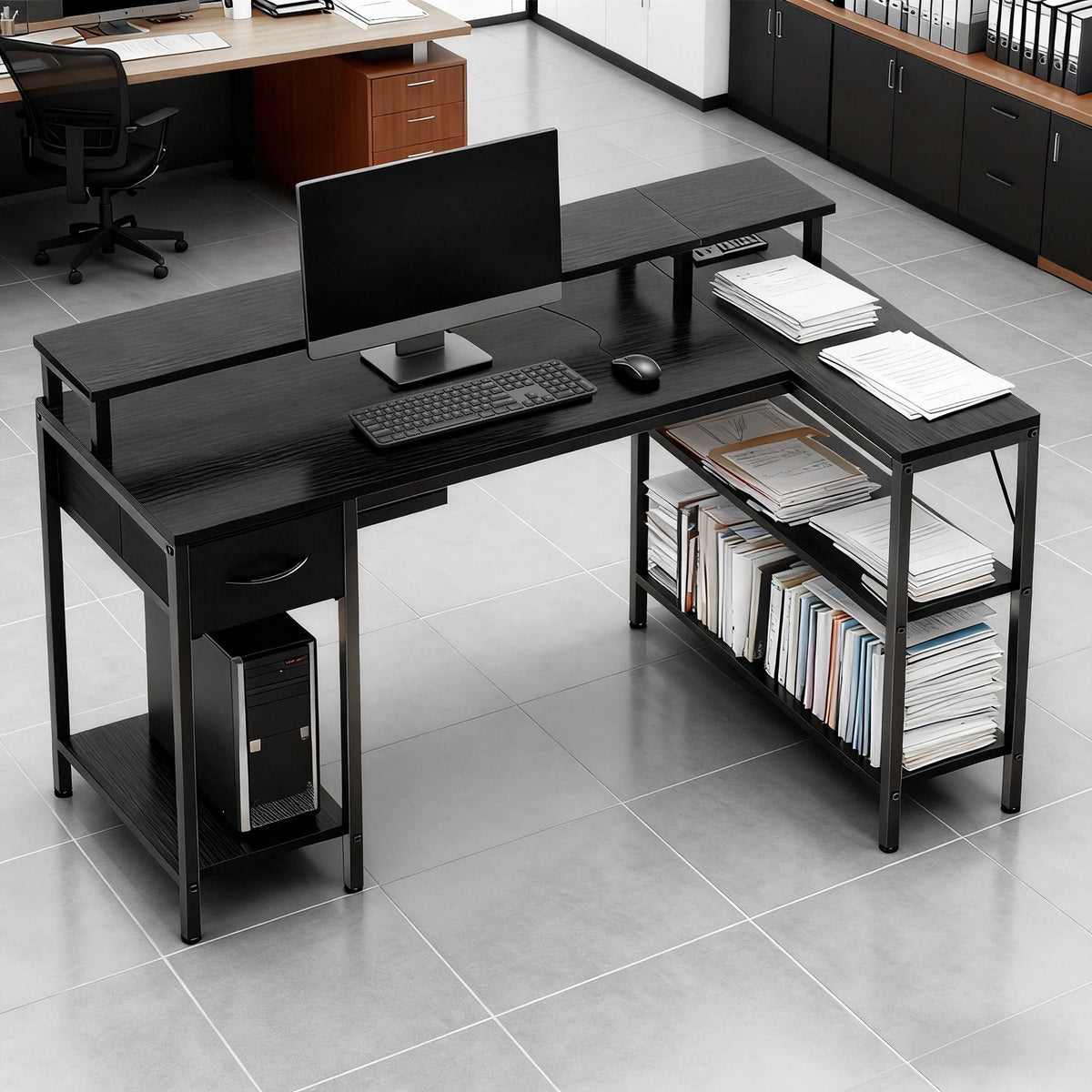 JHK L Shaped Gaming Desk With USB Charging Ports LED