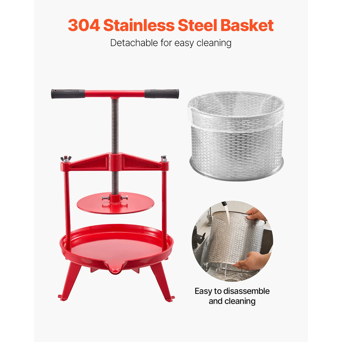 Manual Stainless Steel Fruit Wine Press With T Handle Juicer