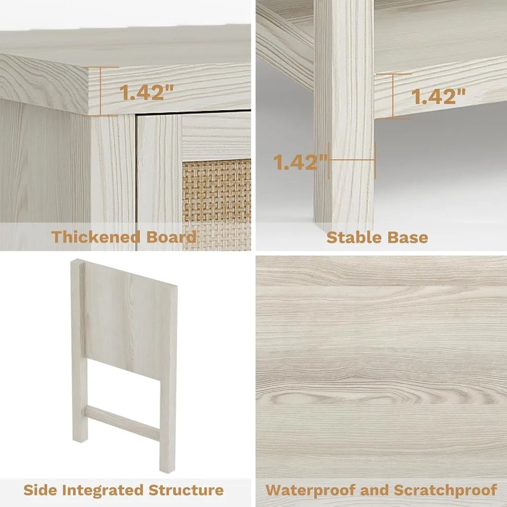 Modern Rattan Bedroom Nightstands With Drawers And Storage Shelf