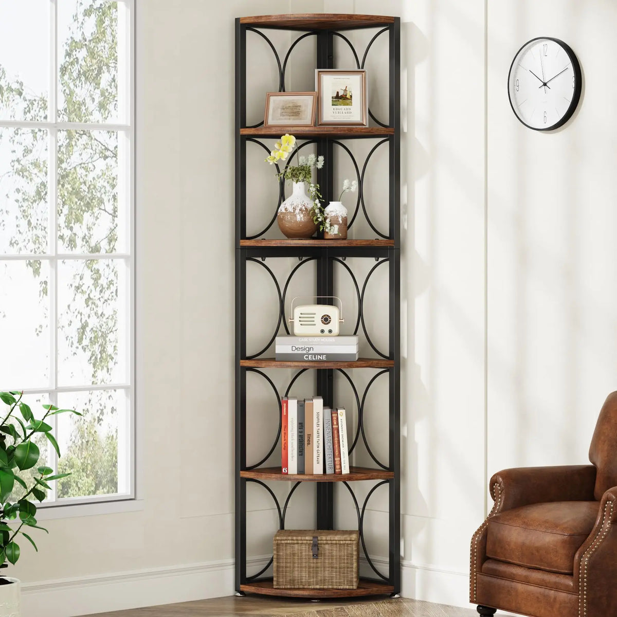 Tribesigns Tall Corner Shelf Bookcase Storage Rack Organizer