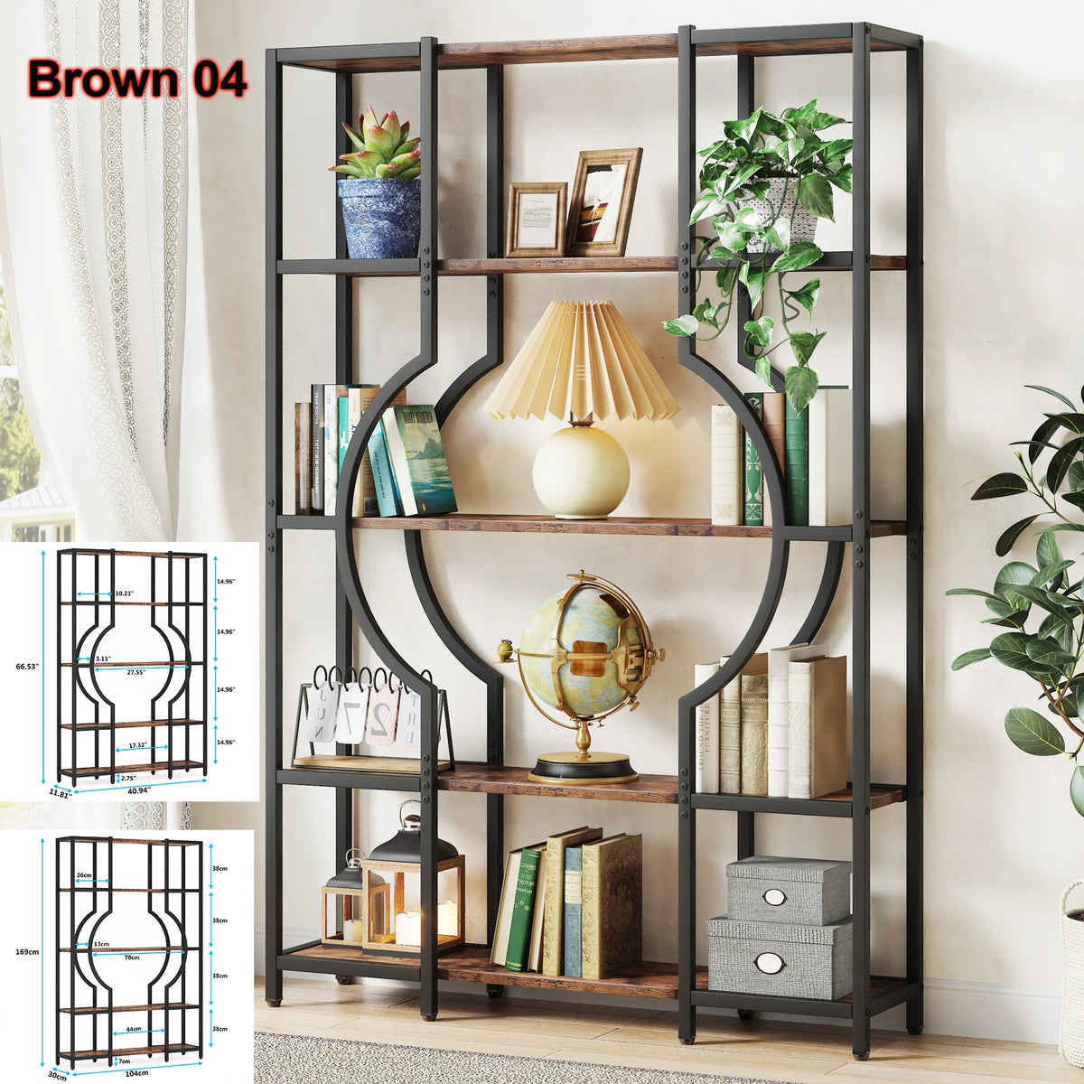 Tribesigns Industrial Five Tier Metal Wood Bookcase Storage Organizer
