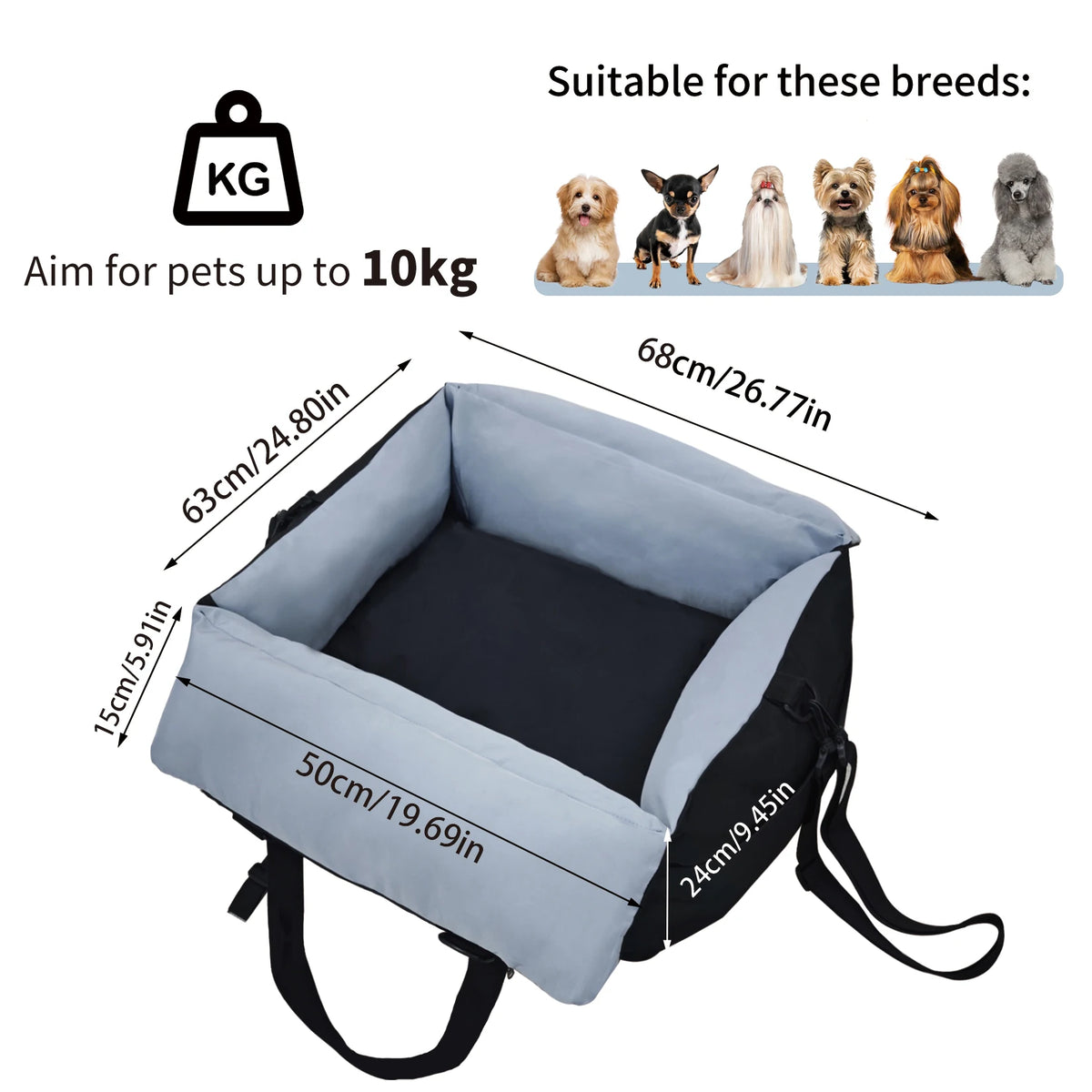 Borwart Portable Dog Booster Seat With Safety Belt Storage