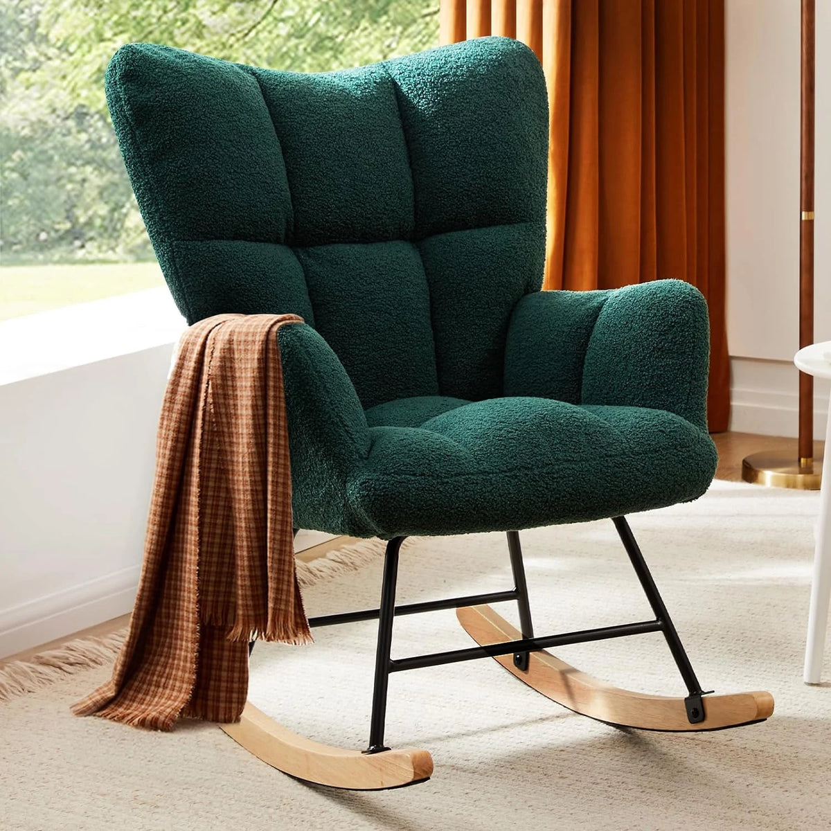 Studyset Modern Teddy Boucle Rocking Chair With Side Pocket Storage