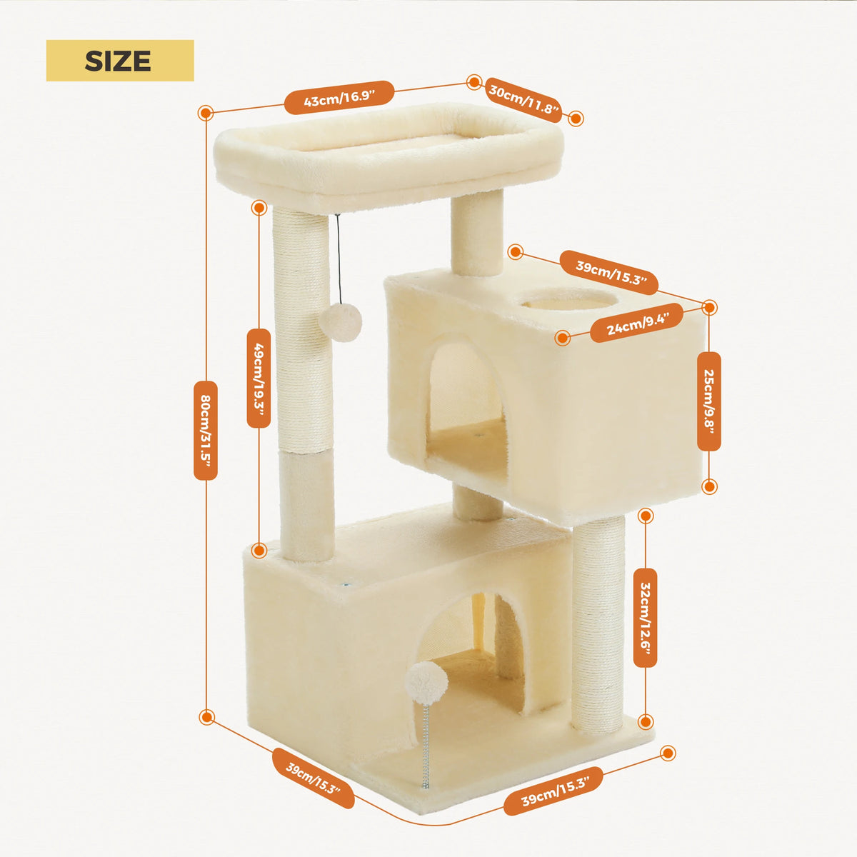 PAWZ Road Indoor Cat Tree Tower With Sisal Scratching Posts
