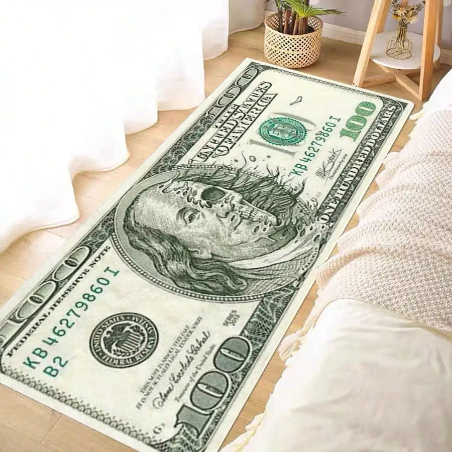 1pc Interesting Portrait & Dollar Bill Pattern Rug, Modern Creative Cartoon INS Style American Elements Rectangle Soft Area Carpet, Applicable For Outdoor, Entrance, Living Room, Bedroom, Laundry Room, Bathroom, Game Room, Wa