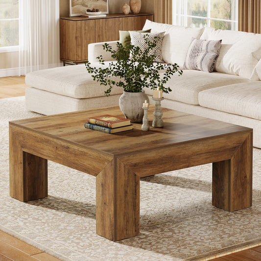 Tribesigns Square Farmhouse Coffee Table With Wooden Legs