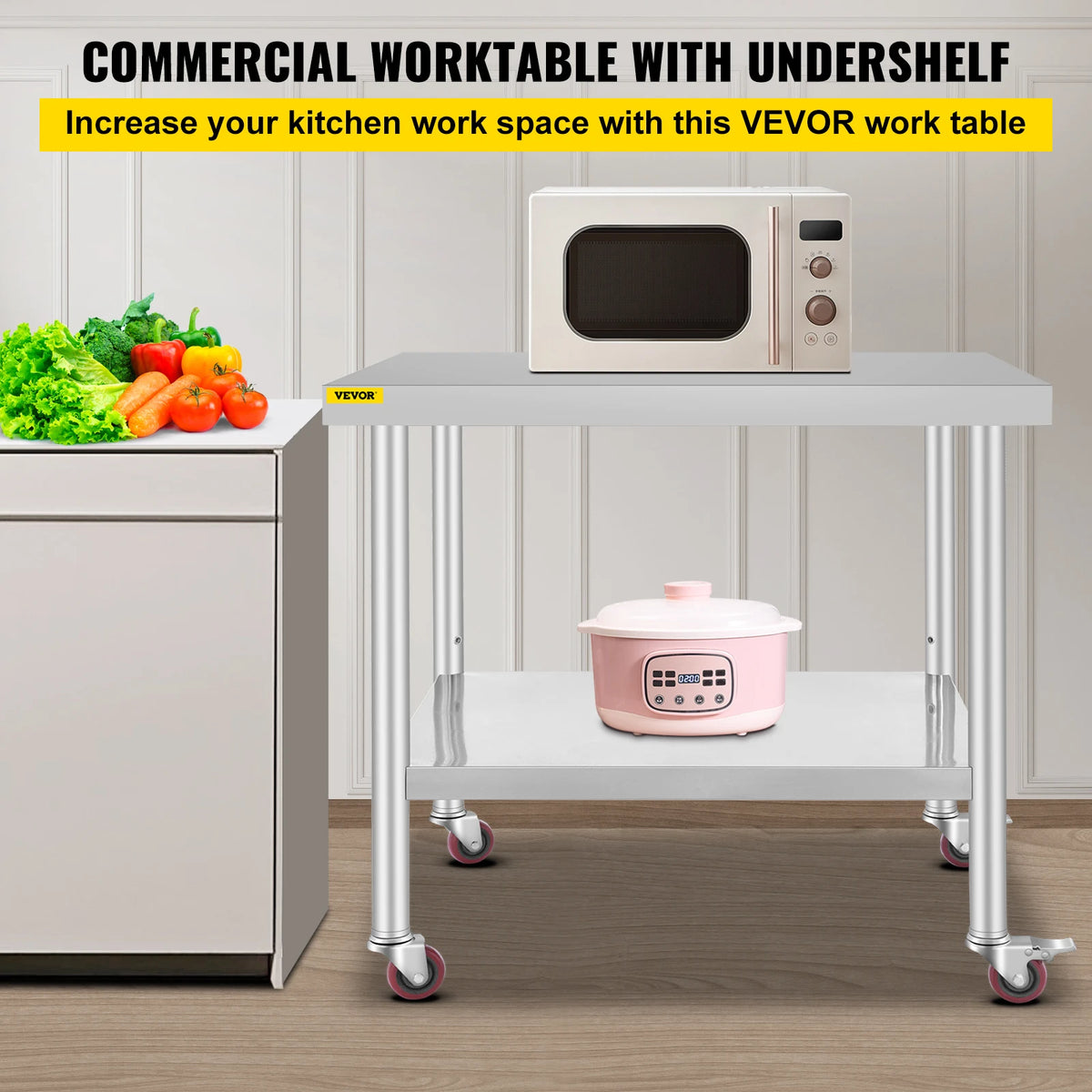 SucceBuy Stainless Steel Kitchen Prep Table With Backsplash