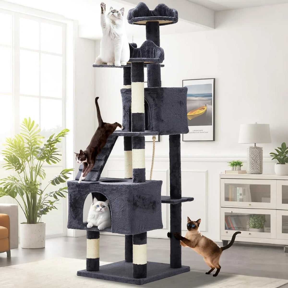 Multi-Level Cat Tree For Large Cats With Scratching Posts Condos