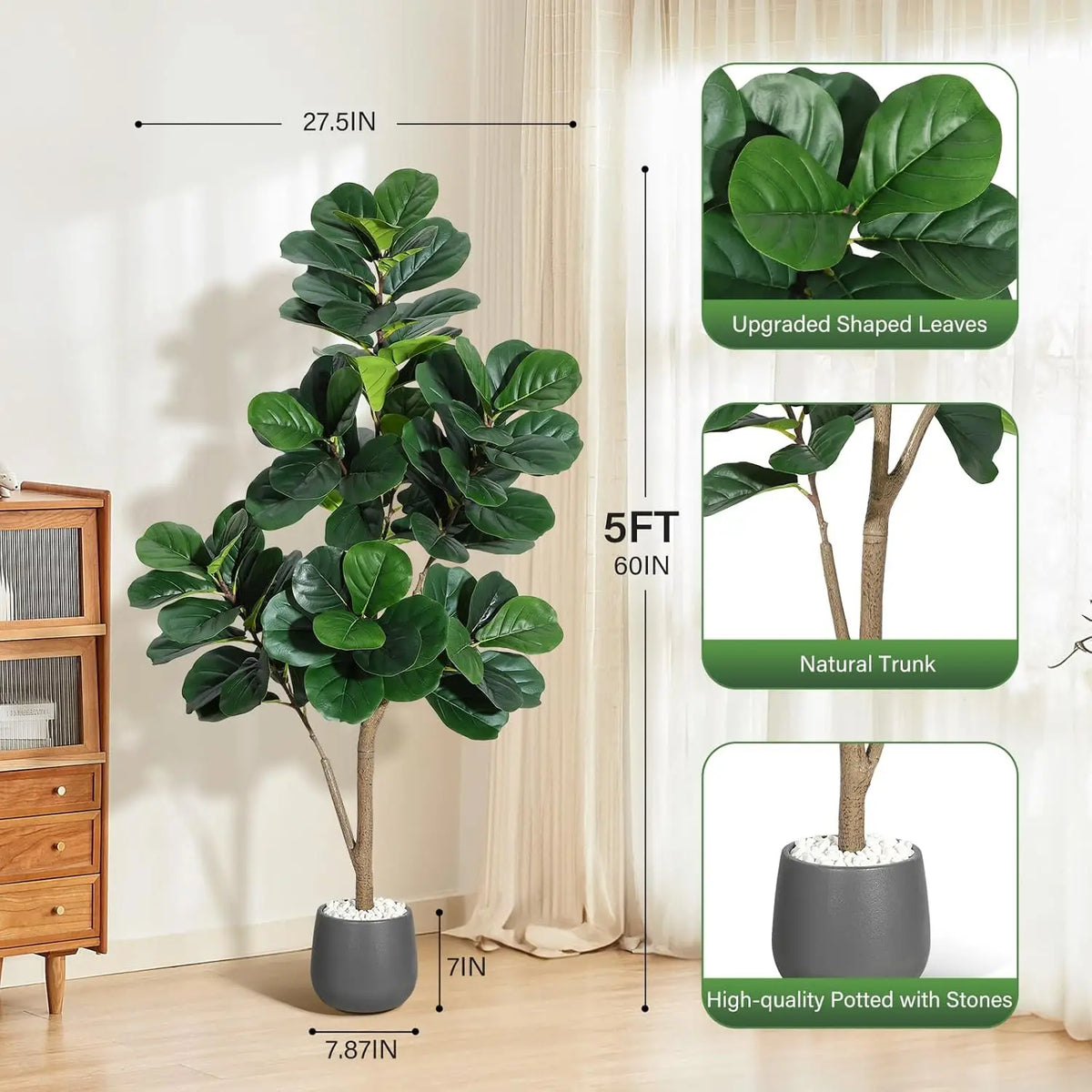 HiMISS Artificial Fiddle Leaf Fig Tree Decor With Realistic Leaves