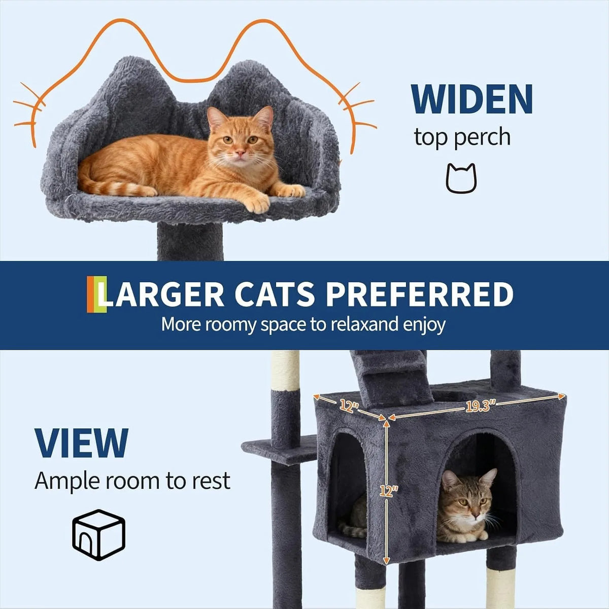 Multi-Level Cat Tree For Large Cats With Scratching Posts Condos