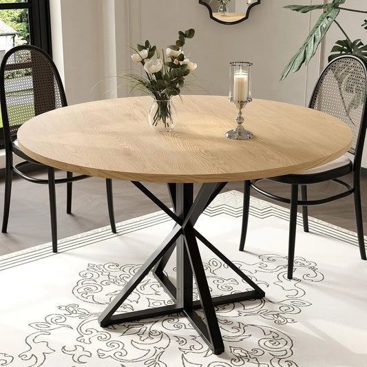 Twister Ck Round Wood Dining Table With Metal Pedestal Base