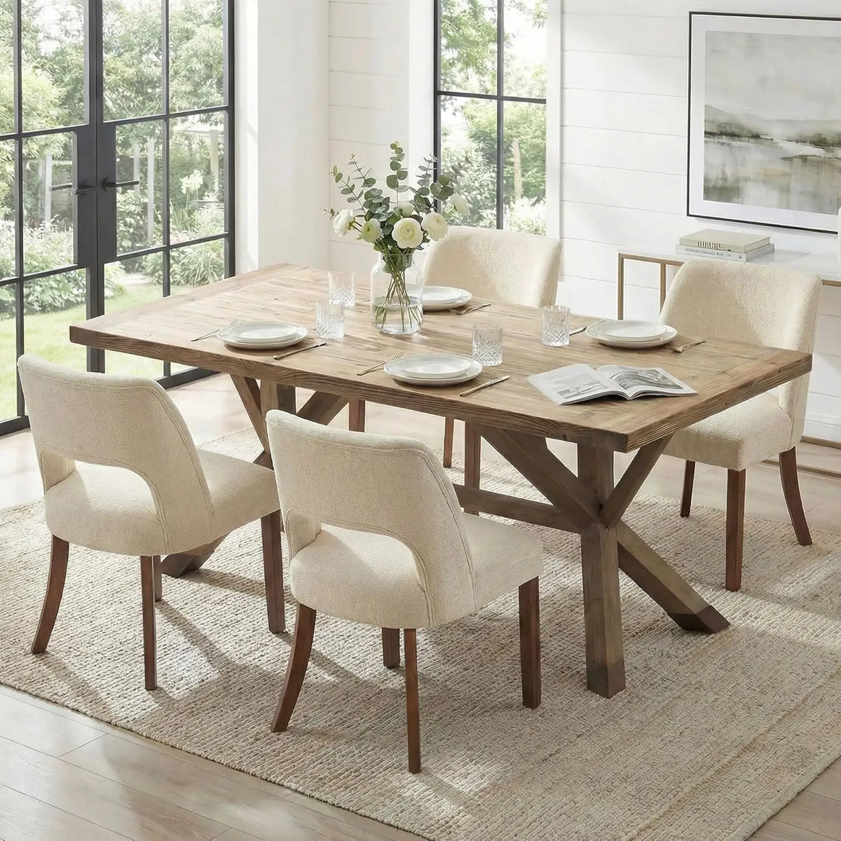 Wooden Dining Chairs Set of 4, Mid Century Modern Upholstered Dining Room Chairs with Rubberwood Legs, Fabric, Customized
