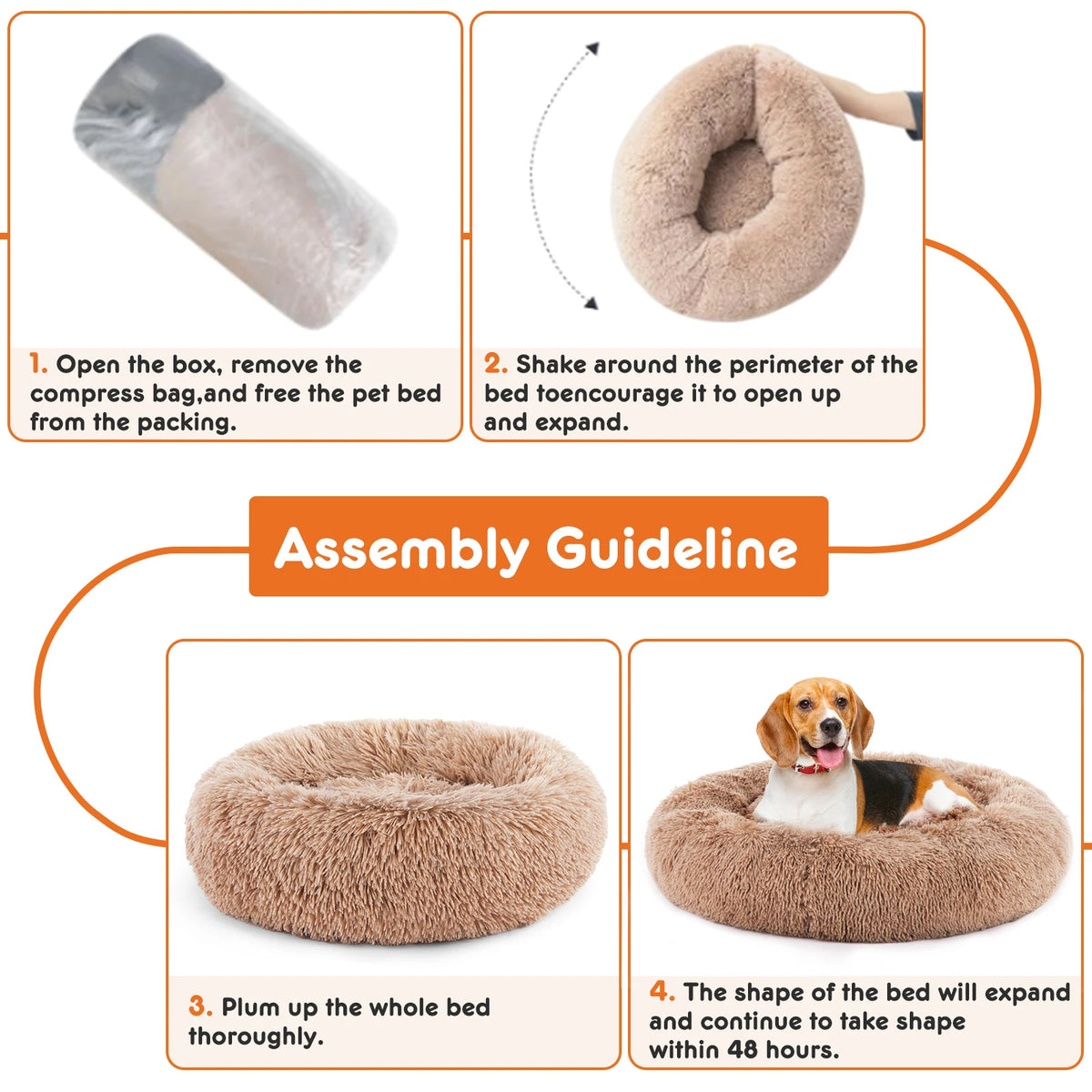 JHK Calming Plush Dog Bed Washable Anti Slip Round