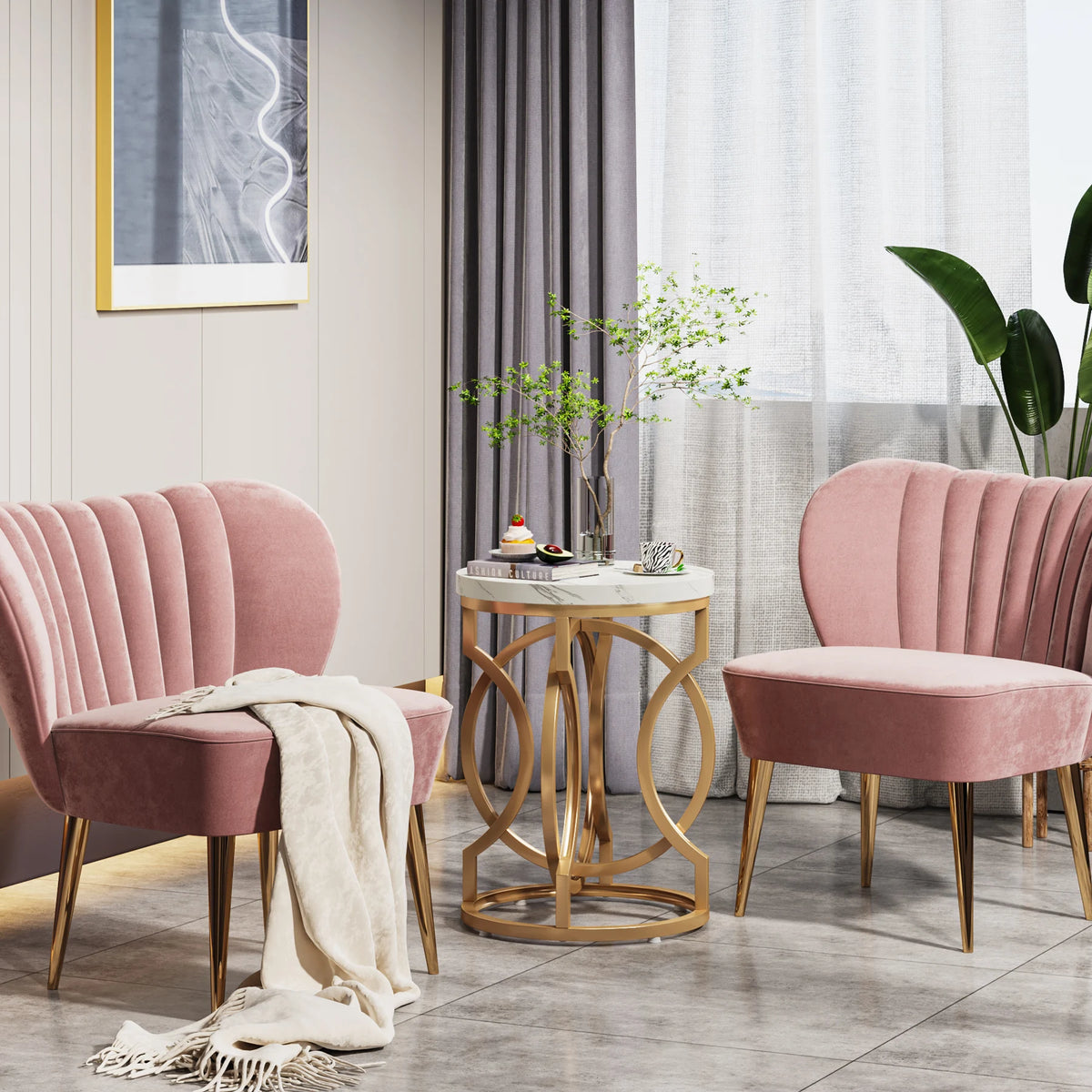 Tribesigns Modern Round End Table Featuring Thick Wood Top