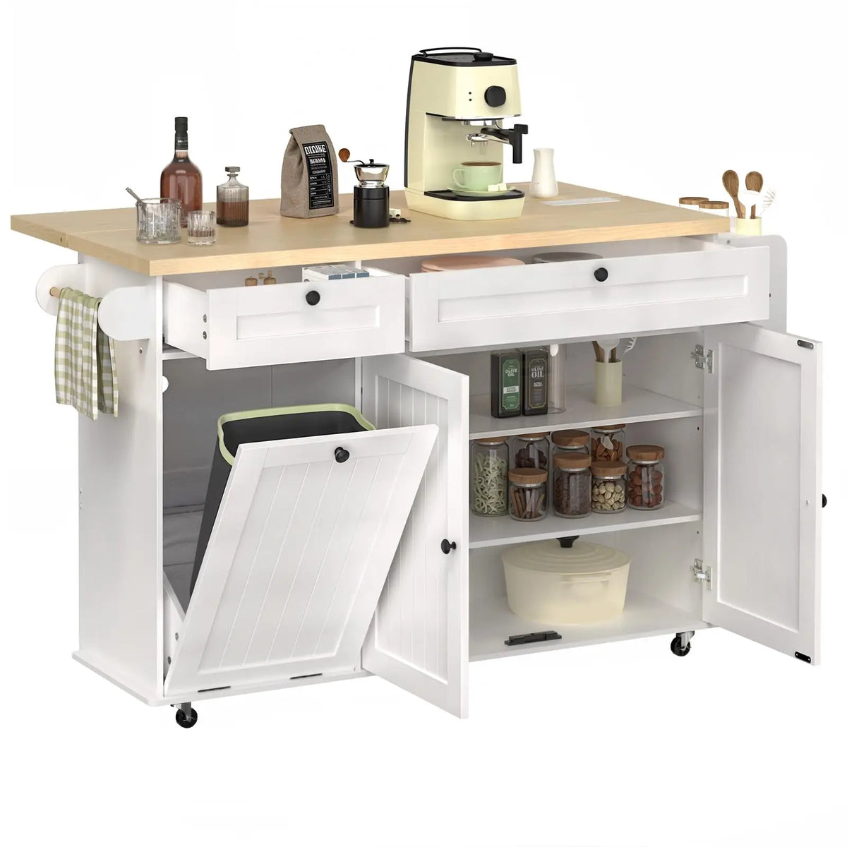 Onbrill Mobile Kitchen Island Wooden Cart With Power Outlet