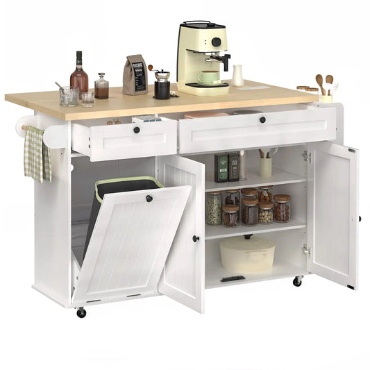 Onbrill Mobile Kitchen Island Wooden Cart With Power Outlet