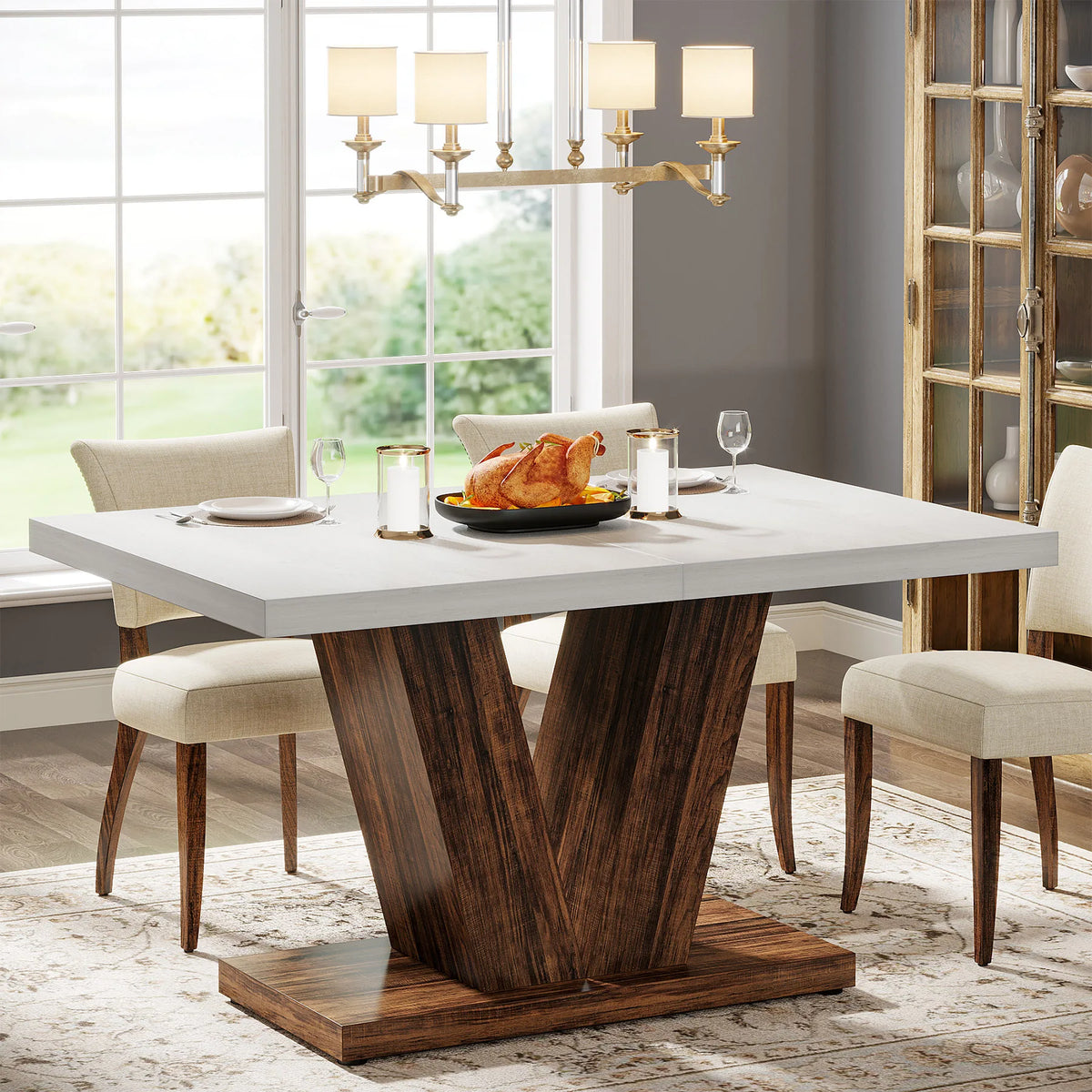 Tribesigns Wooden Farmhouse Dining Table For Kitchen