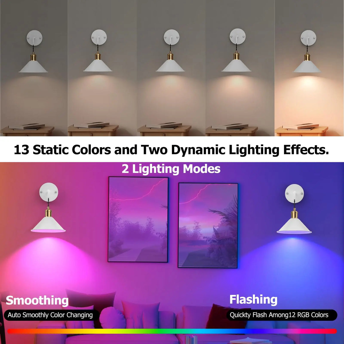 PRTILOUD Battery Operated Wall Sconces Dimmable RGB