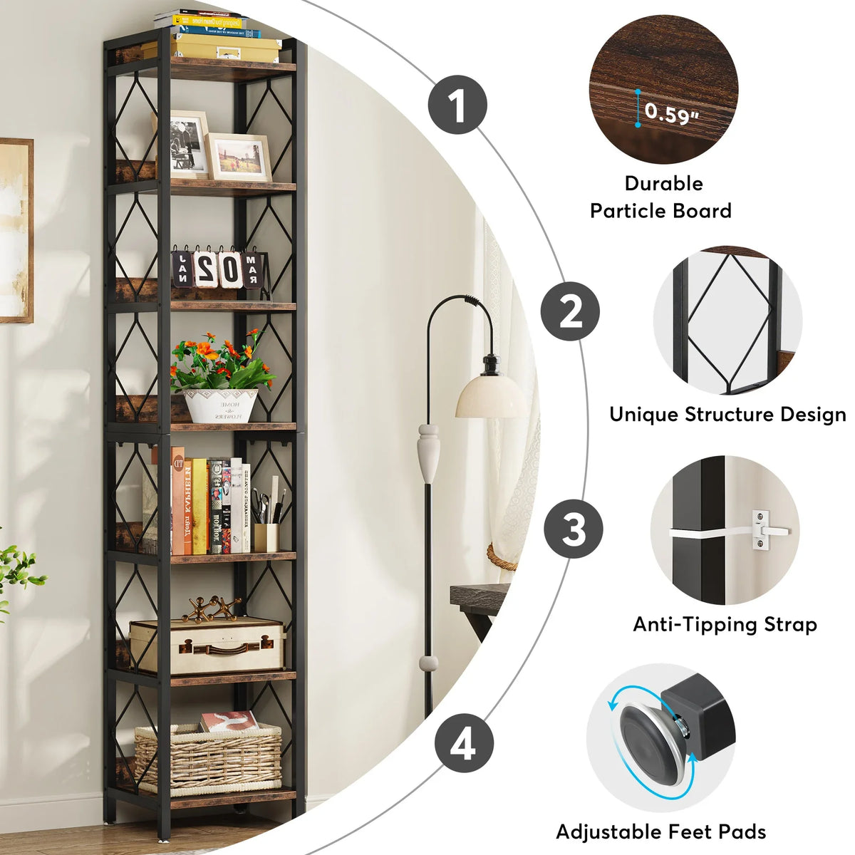 Tribesigns 7 Tier Wooden Bookshelf For Home Office Display Rack