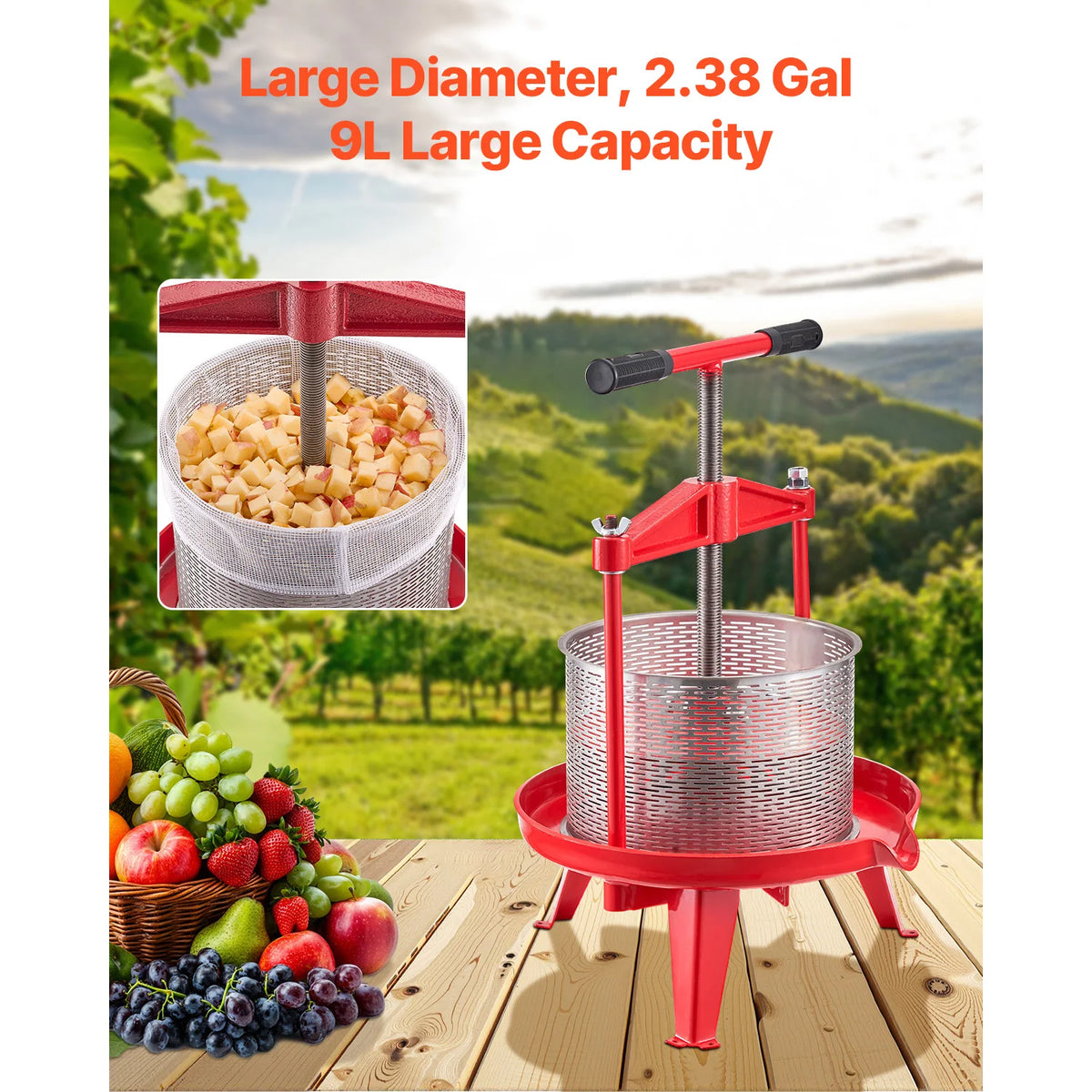 Manual Stainless Steel Fruit Wine Press With T Handle Juicer