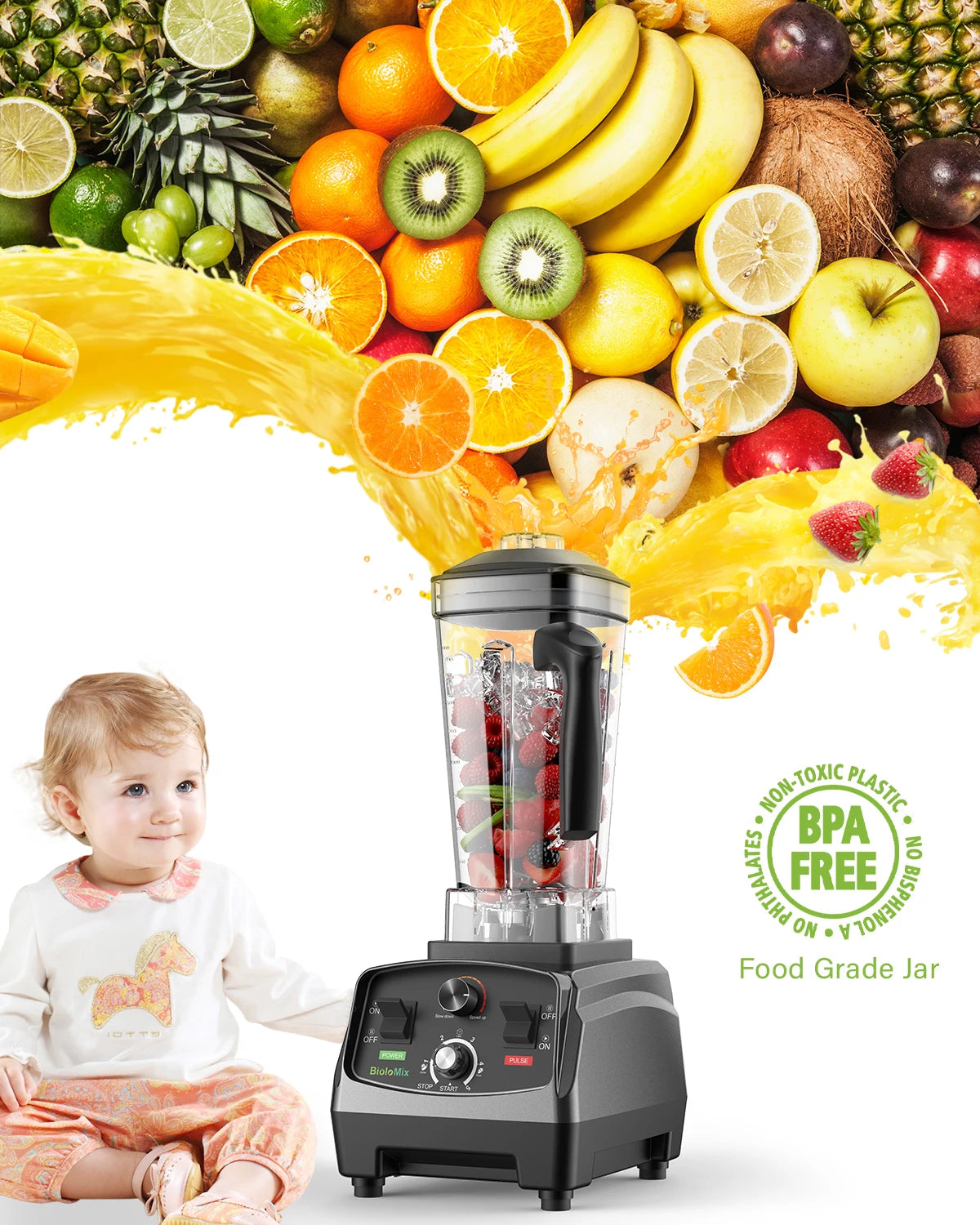 Biolomix Heavy Duty Timer Blender Mixer For Juicing And Smoothies