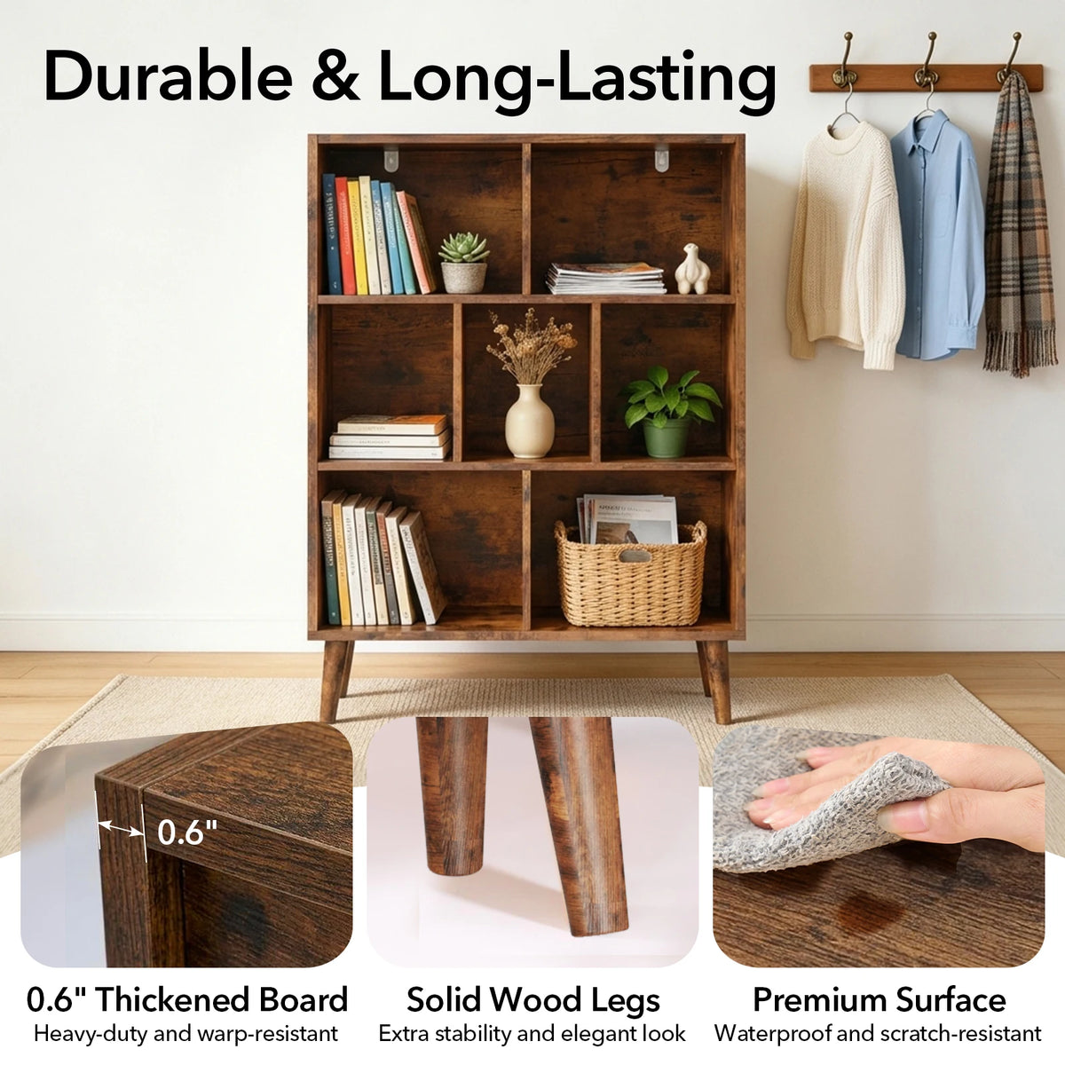 Wooden Bookcase Storage Organizer Display Shelves For Home