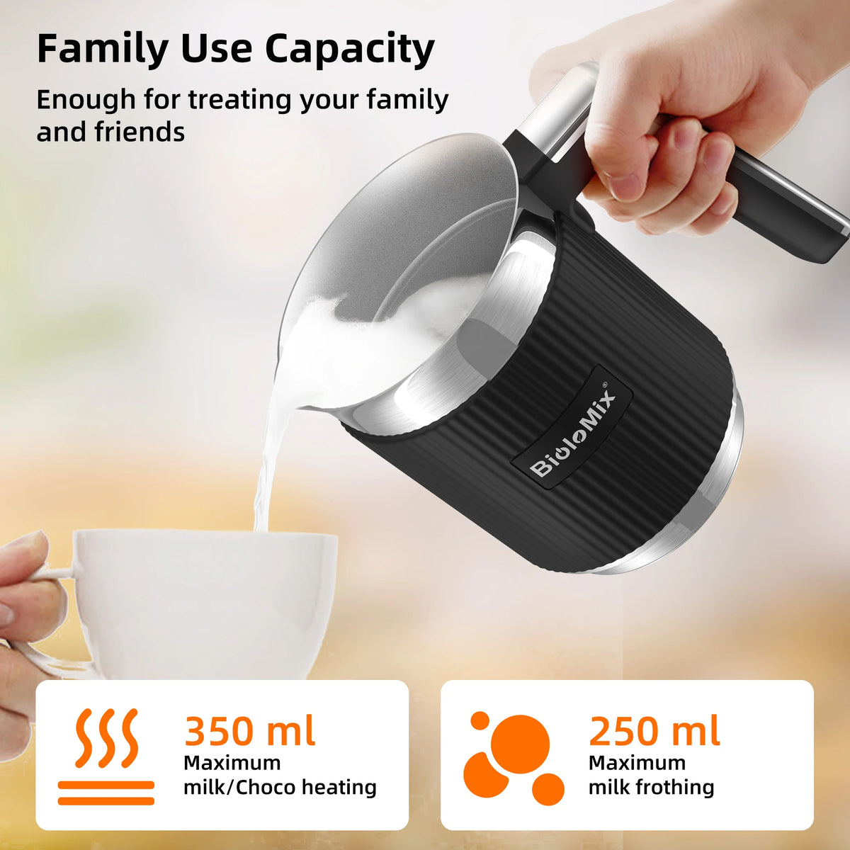 BioloMix Automatic 5 In 1 Detachable Milk Frother Steamer