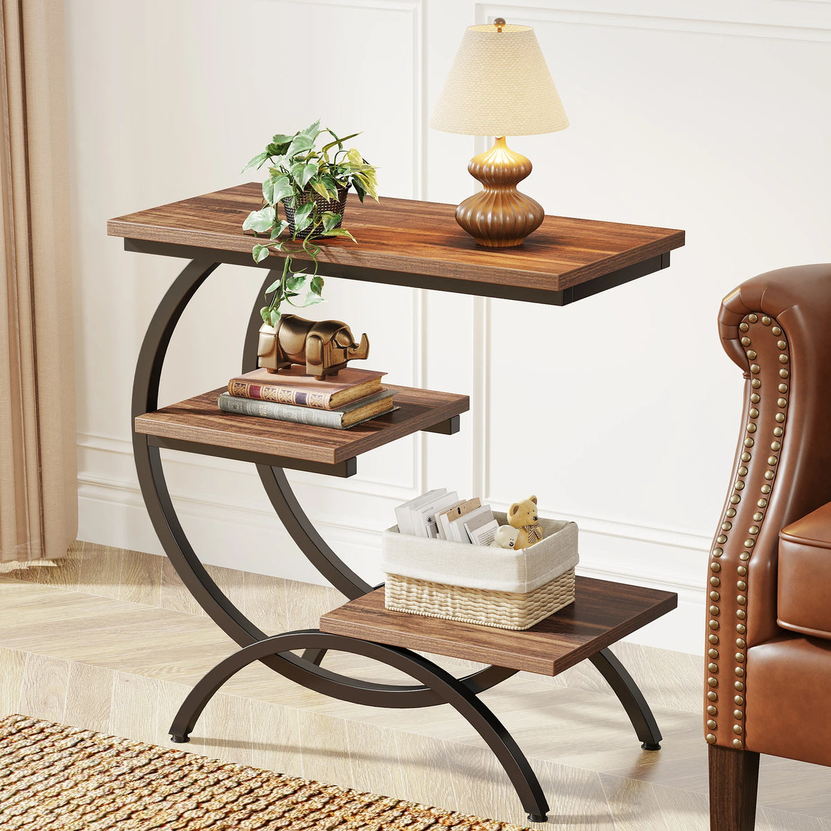 Tribesigns 3 Tier Industrial End Table With Storage Shelves