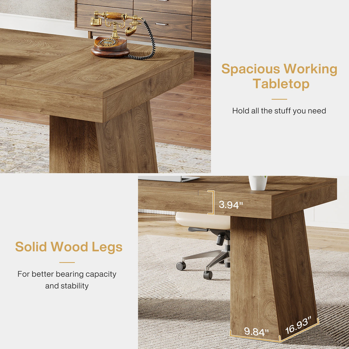 Tribesigns Wooden Executive Office Desk With Double Pedestals