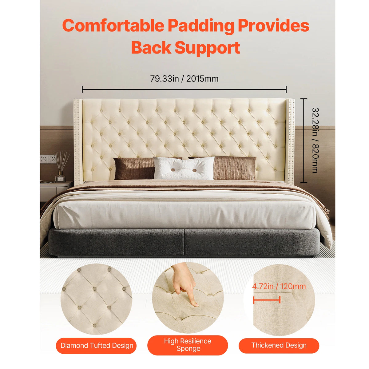 SucceBuy Diamond Tufted Adjustable Height Headboard For Modern Beds