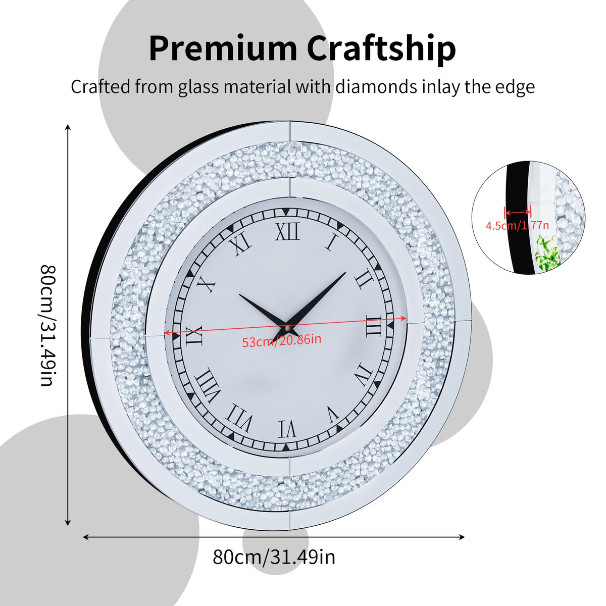 Crush Diamond Twinkle Bling Decorative Mirror Wall Clock With Alarm